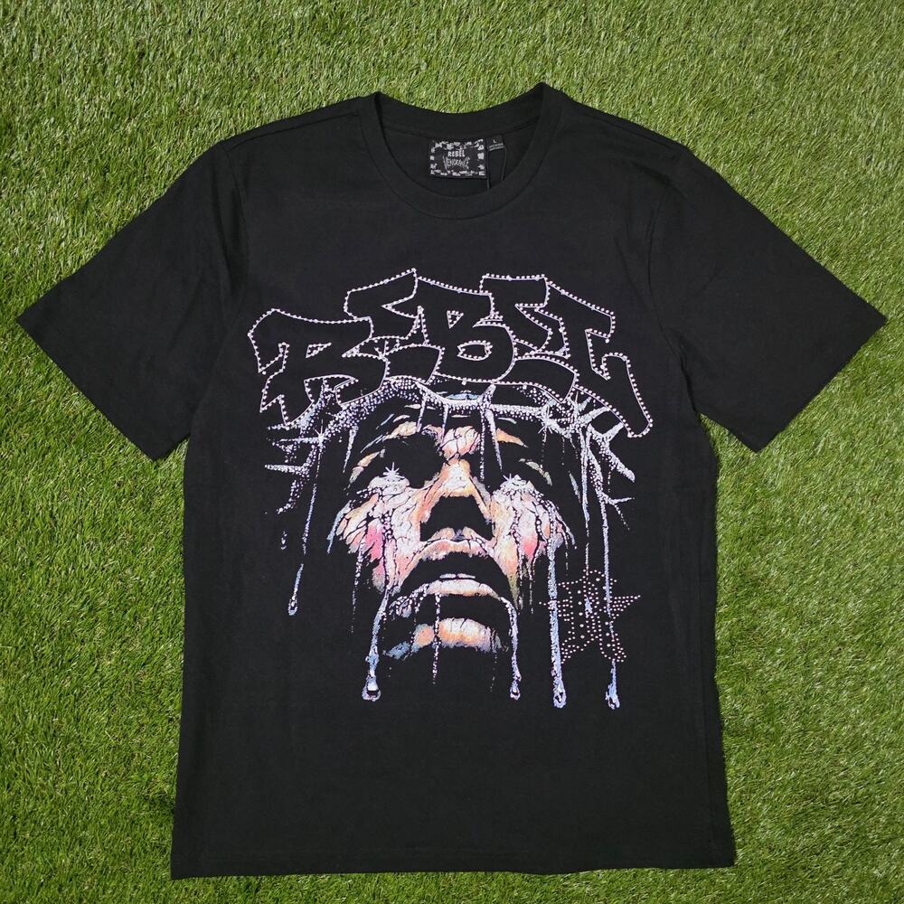Rebel Vengeance Religious Crewneck Black Graphic Tee Men's Sz Large T-Shirt New